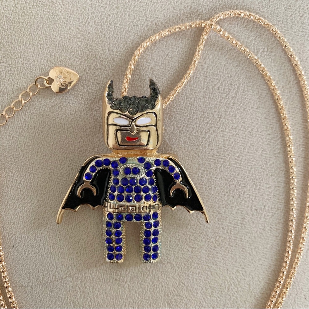 Betsey Johnson Crystals Batman necklace brooch NWT